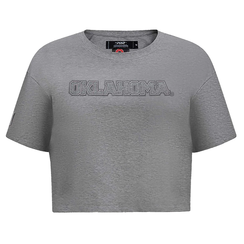 Women's Pro Standard Heather Charcoal Oklahoma Sooners Tonal Neutral Boxy Cropped T-Shirt