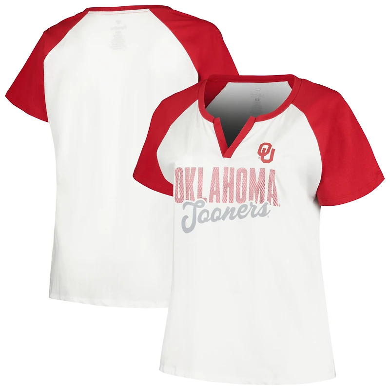 Women's Profile White/Crimson Oklahoma Sooners Plus Best Squad Shimmer Raglan Notch Neck T-Shirt