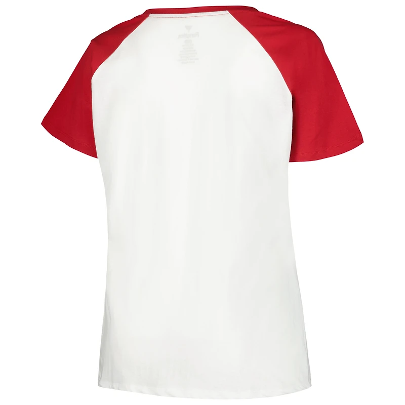 Women's Profile White/Crimson Oklahoma Sooners Plus Best Squad Shimmer Raglan Notch Neck T-Shirt