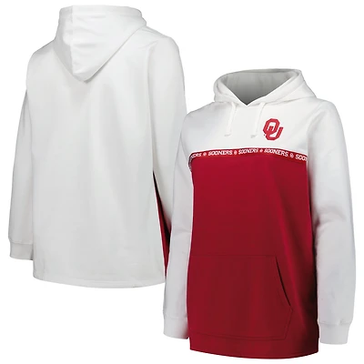 Sweat à capuche taille plus pour femme Profile White/Crimson Oklahoma Sooners avec bande