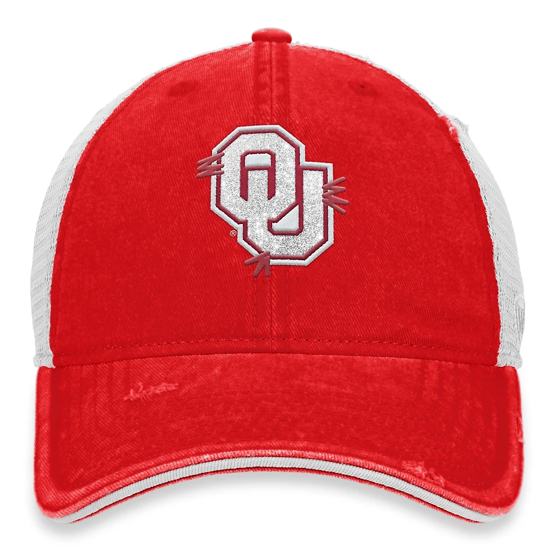 Casquette trucker Top of the World pour femmes, rouge et blanche, Oklahoma Sooners, modèle Radiant.