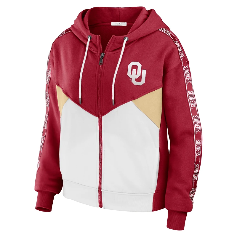 WEAR by Erin Andrews Crimson Oklahoma Sooners Veste à capuche entièrement zippée color block pour femmes