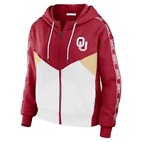 WEAR by Erin Andrews Crimson Oklahoma Sooners Veste à capuche entièrement zippée color block pour femmes