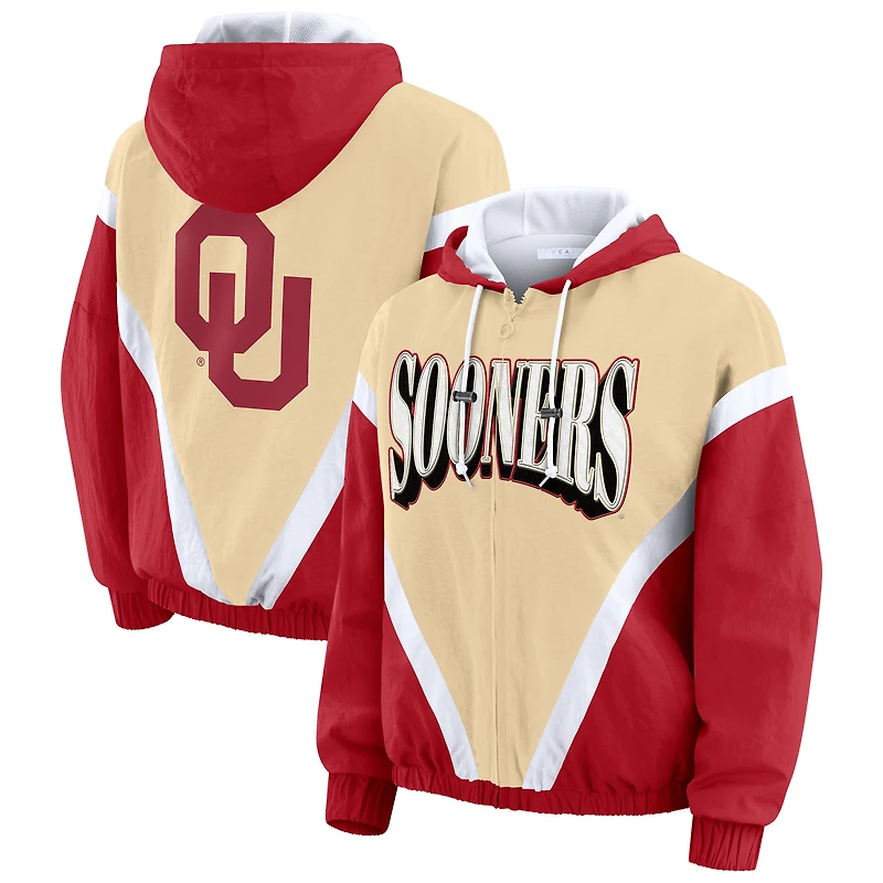 Veste coupe-vent à capuche entièrement zippée couleur or/cramoisi des Oklahoma Sooners pour femme par Erin Andrews