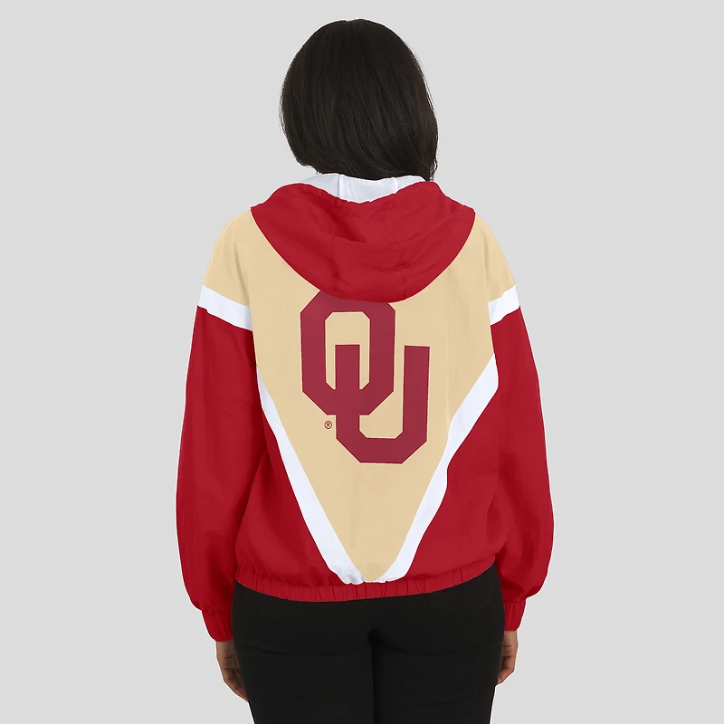 Veste coupe-vent à capuche entièrement zippée couleur or/cramoisi des Oklahoma Sooners pour femme par Erin Andrews