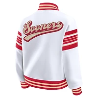 Veste sweat-shirt en polaire à boutons-pression et point satin blanc/cramoisi des Oklahoma Sooners pour femme par Erin Andrews