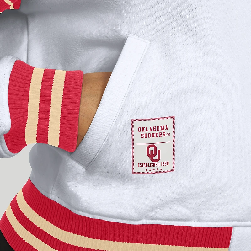 Veste sweat-shirt en polaire à boutons-pression et point satin blanc/cramoisi des Oklahoma Sooners pour femme par Erin Andrews
