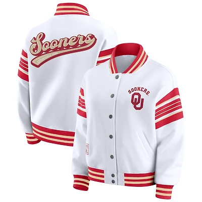 Veste sweat-shirt en polaire à boutons-pression et point satin blanc/cramoisi des Oklahoma Sooners pour femme par Erin Andrews