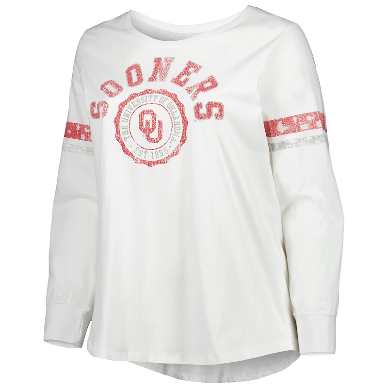 T-shirt à manches longues et col rond Oklahoma Sooners femme blanc rayures contrastantes