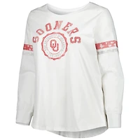 T-shirt à manches longues et col rond Oklahoma Sooners femme blanc rayures contrastantes