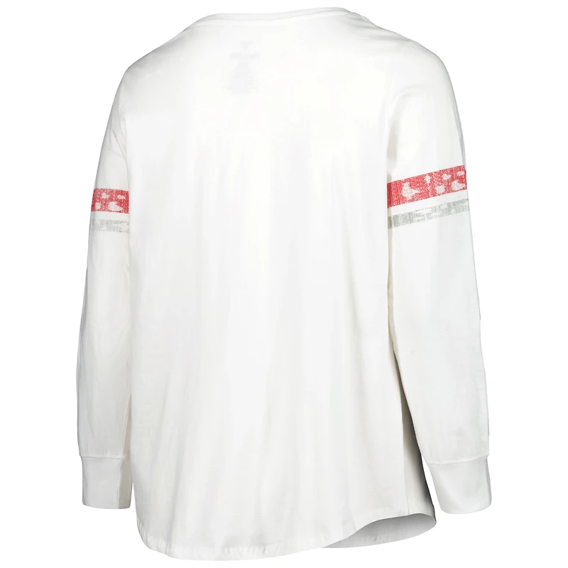 T-shirt à manches longues et col rond Oklahoma Sooners femme blanc rayures contrastantes