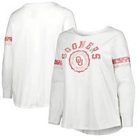 Women's White Oklahoma Sooners Contrast Stripe Scoop Neck Long Sleeve T-Shirt