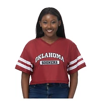 Women's ZooZatz Crimson Oklahoma Sooners V-Neck Mesh Cropped T-Shirt
