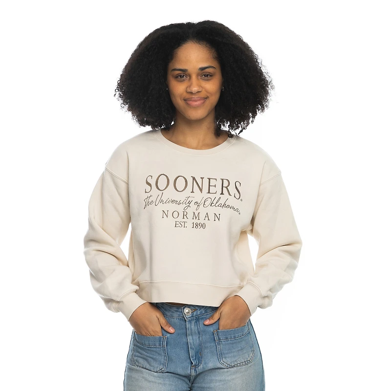 Women's ZooZatz Tan Oklahoma Sooners Cropped Crewneck Sweatshirt