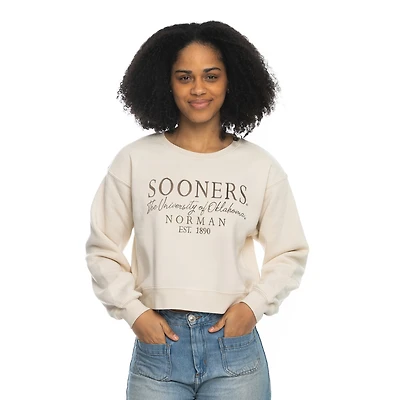 Women's ZooZatz Tan Oklahoma Sooners Cropped Crewneck Sweatshirt
