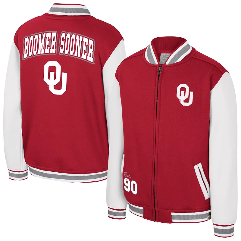 Youth Colosseum Crimson Oklahoma Sooners Grand Tour Full-Zip Bomber Jacket