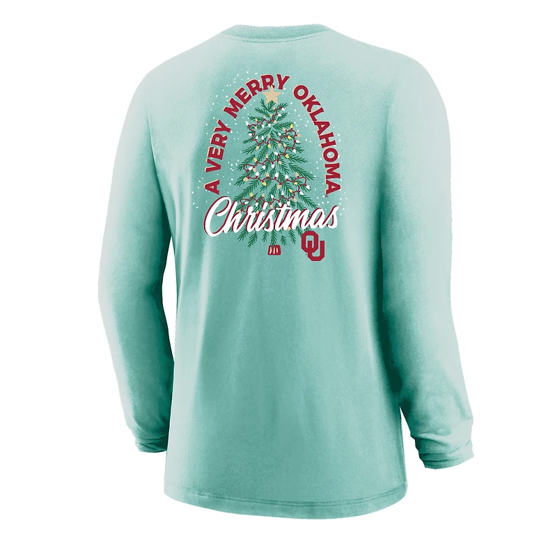 Youth  Light Green Oklahoma Sooners Merry Christmas Tree Long Sleeve T-Shirt