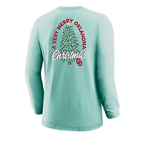 Youth  Light Green Oklahoma Sooners Merry Christmas Tree Long Sleeve T-Shirt