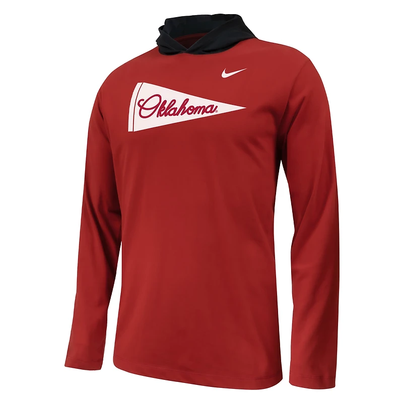 T-shirt à capuche manches longues Nike Crimson Oklahoma Sooners Sideline Performance pour jeune