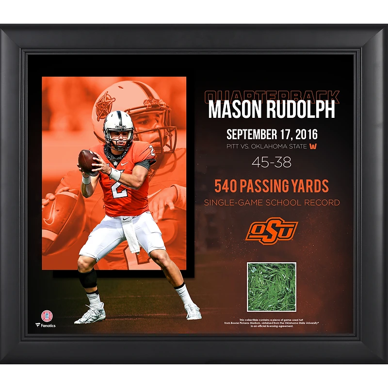 Mason Rudolph Oklahoma State Cowboys encadré 15" x 17" avec du gazon utilisé lors du match du stade Boone Pickens