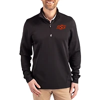 Pull à col zippé Cutter & Buck noir Oklahoma State Cowboys DryTec Traverse Stretch Eco Tri-Blend pour homme