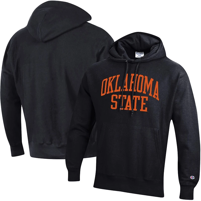 Sweat à capuche noir Champion pour homme, coupe décontractée, motif Team Arch Reverse Weave, Oklahoma State Cowboys