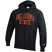 Sweat à capuche noir Champion pour homme, coupe décontractée, motif Team Arch Reverse Weave, Oklahoma State Cowboys