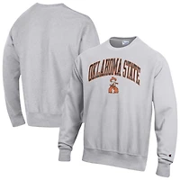 Men's Champion Gray Oklahoma State Cowboys Distressed Arch Over Logo Reverse Weave Crew Neck Sweatshirt