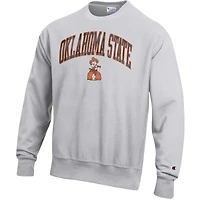 Men's Champion Gray Oklahoma State Cowboys Distressed Arch Over Logo Reverse Weave Crew Neck Sweatshirt