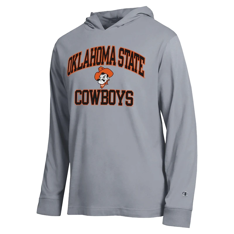 T-shirt à capuche manches longues Champion Heather Gray Oklahoma State Cowboys High Motor All-Star pour homme