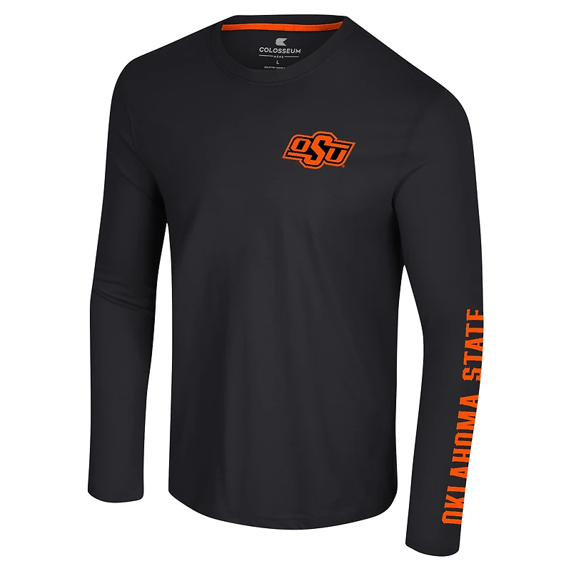 T-shirt à manches longues Colosseum noir Oklahoma State Cowboys Logo Lockup 3-Hit Active Blend pour hommes