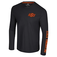 T-shirt à manches longues Colosseum noir Oklahoma State Cowboys Logo Lockup 3-Hit Active Blend pour hommes