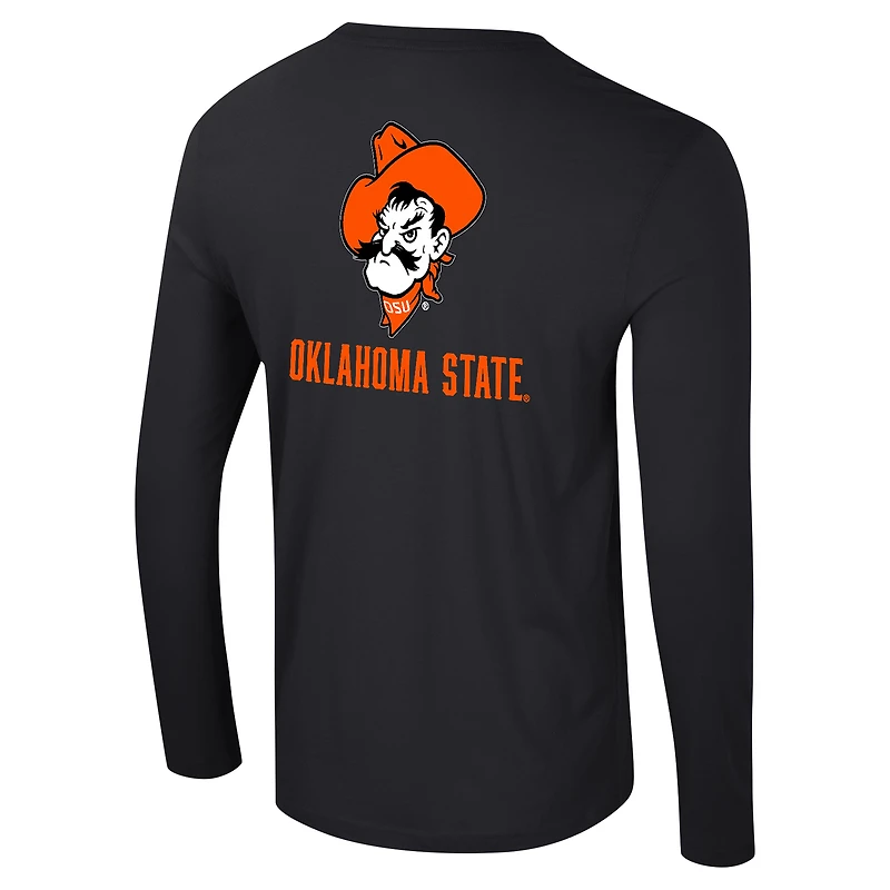 Men's Colosseum Black Oklahoma State Cowboys Logo Lockup 3-Hit Active Blend Long Sleeve T-Shirt