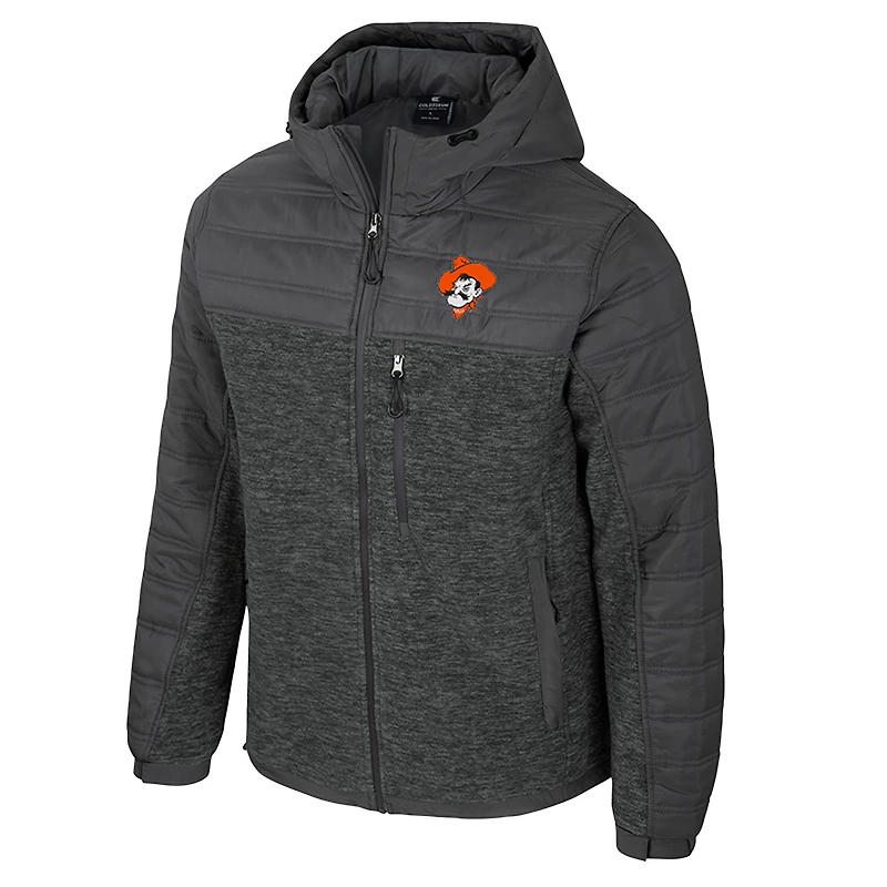 Men's Colosseum Charcoal Oklahoma State Cowboys Nightman Full-Zip Hoodie Puffer Jacket