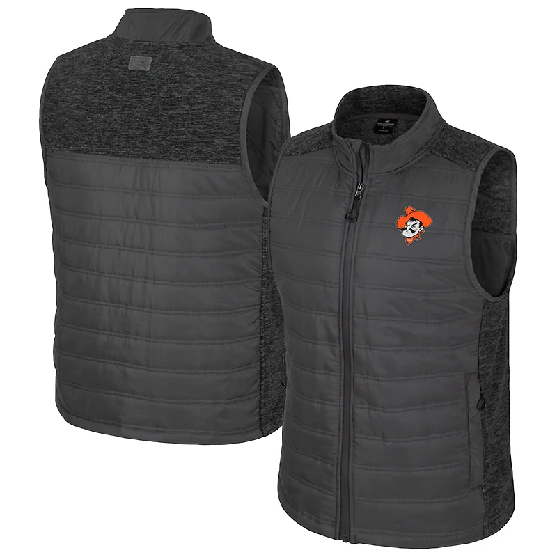 Men's Colosseum Charcoal Oklahoma State Cowboys Nightman Full-Zip Puffer Vest
