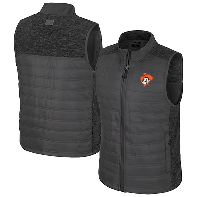 Men's Colosseum Charcoal Oklahoma State Cowboys Nightman Full-Zip Puffer Vest