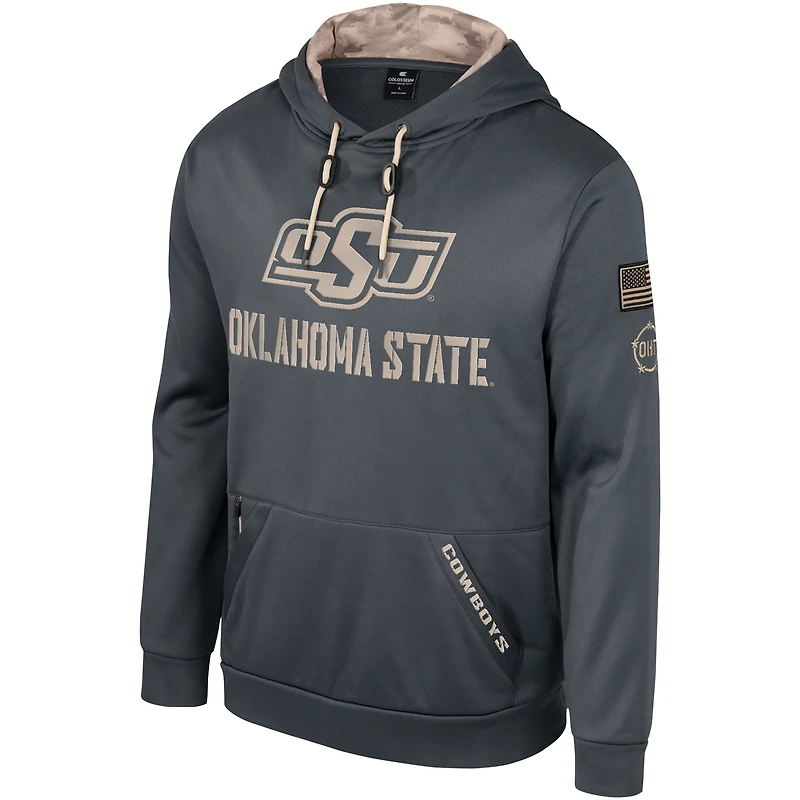 Pull à capuche pour hommes Colosseum Charcoal Oklahoma State Cowboys OHT Military Appréciation