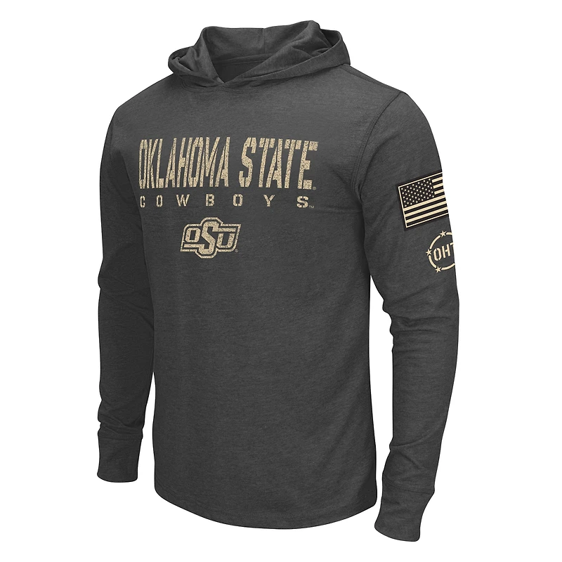 Men's Colosseum Heather Black Oklahoma State Cowboys Team OHT Military Appreciation Long Sleeve Hoodie T-Shirt