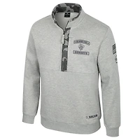 Veste polaire à fermeture éclair quart de tour Colosseum Heather Grey pour homme Oklahoma State Cowboys OORAH OHT Military Appreciation