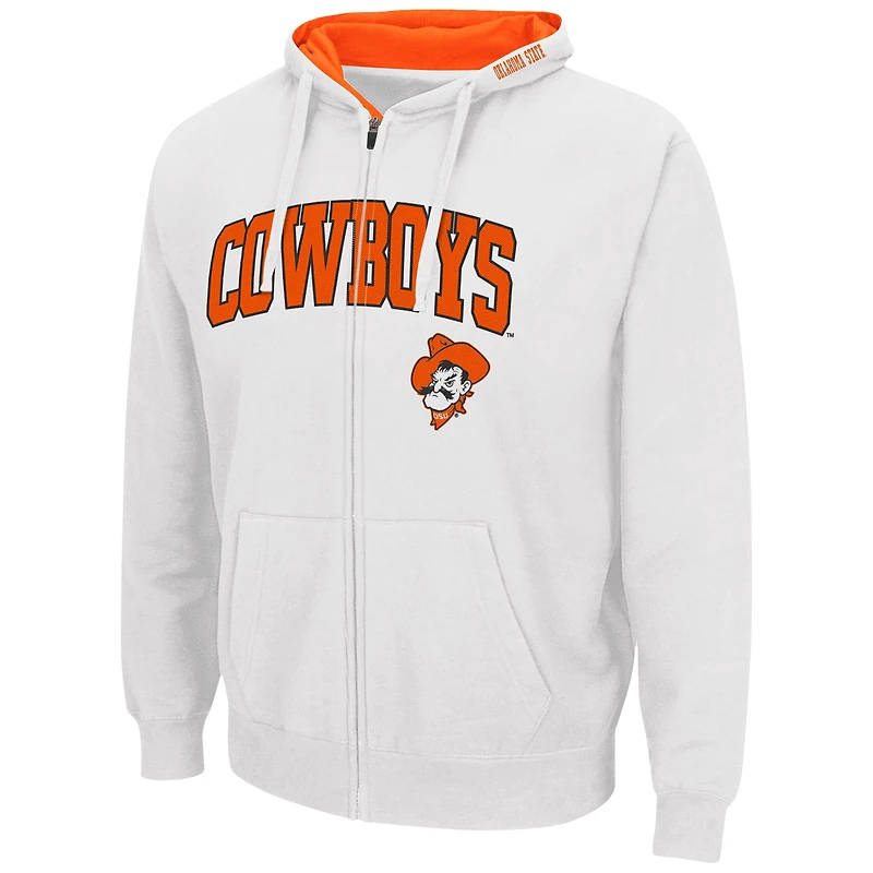 Men's Colosseum White Oklahoma State Cowboys Arch & Logo 3.0 Full-Zip Hoodie