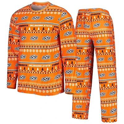Men's Concepts Sport Orange Oklahoma State Cowboys Swivel Long Sleeve Top & Pants Sleep Set