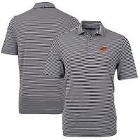 Polo recyclé à rayures écologiques et piqué Virtue pour homme, noir, avec logo des anciens Cowboys de l'Oklahoma State, Cutter & Buck