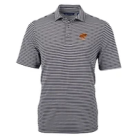 Polo recyclé à rayures écologiques et piqué Virtue pour homme, noir, avec logo des anciens Cowboys de l'Oklahoma State, Cutter & Buck