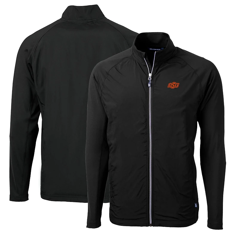 Men's Cutter & Buck Black Oklahoma State Cowboys Big Tall Adapt Eco Knit Hybrid Recycled Full-Zip Jacket