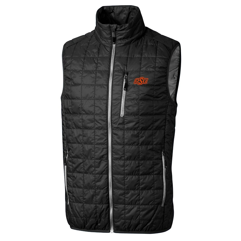 Men's Cutter & Buck Black Oklahoma State Cowboys Big Tall Rainier PrimaLoft Eco Full-Zip Puffer Vest