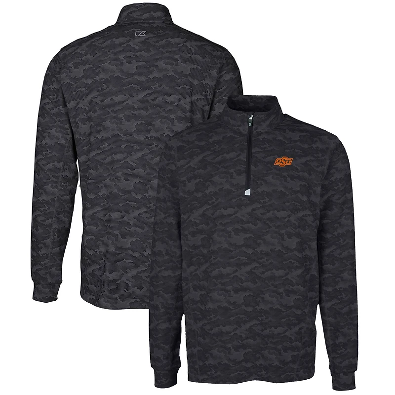 Pull-over extensible à col rond et fermeture éclair quart de tour pour homme, coupeur buck, motif camouflage Traverse, Oklahoma State Cowboys, grandes tailles