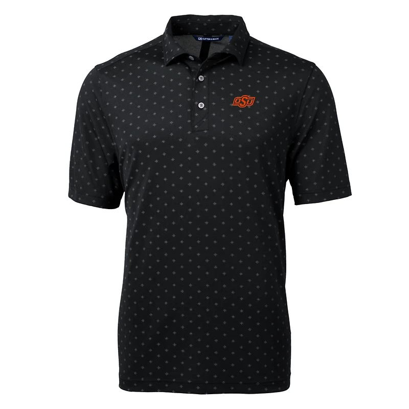 Polo Cutter & Buck noir pour homme, modèle Oklahoma State Cowboys, grandes tailles, en piqué écologique à motif carreaux recyclé Virtue, imprimé carreaux.