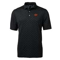 Polo Cutter & Buck noir pour homme, modèle Oklahoma State Cowboys, grandes tailles, en piqué écologique à motif carreaux recyclé Virtue, imprimé carreaux.