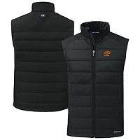 Men's Cutter & Buck Black Oklahoma State Cowboys Evoke Hybrid Eco Softshell Recycled Full-Zip Vest