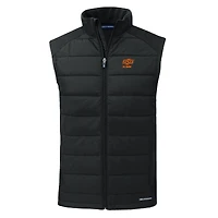 Men's Cutter & Buck Black Oklahoma State Cowboys Evoke Hybrid Eco Softshell Recycled Full-Zip Vest